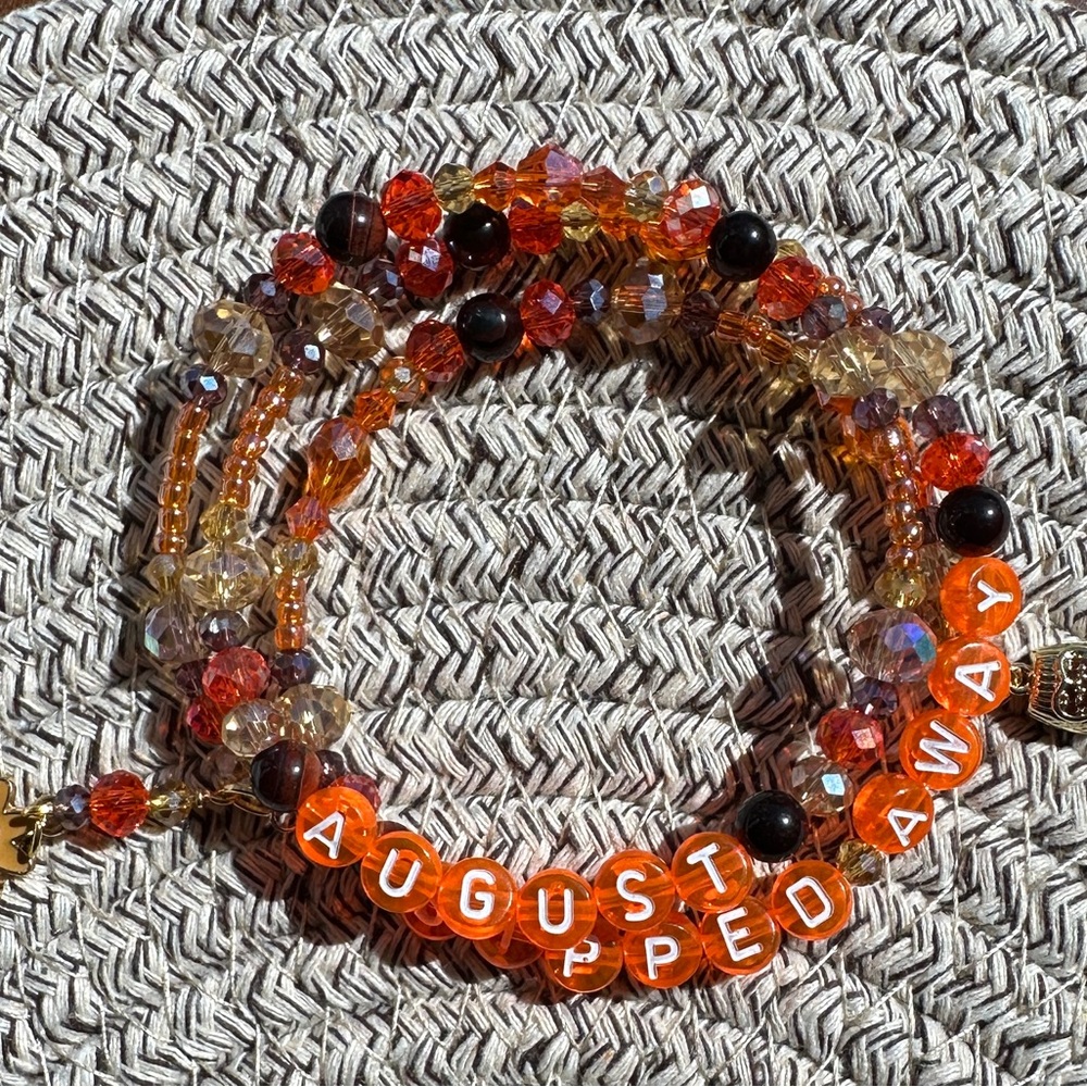 Taylor Swift coil Bracelet pair August and Swiftie theme in fall color crystal - Picture 4 of 8